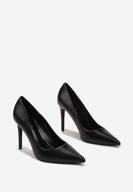 Czarne Wysokie Szpilki z Gładkiej Imitacji Skóry Venitorre