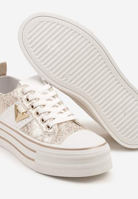 Złote Trampki na Platformie Ozdobione Metaliczną Aplikacją Telanoreta