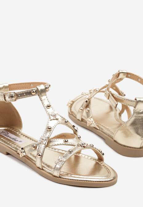 Złote Sandały z Metalicznymi Nitami Merarose