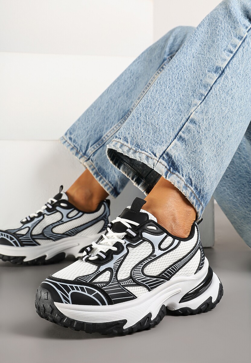 Czarne Sneakersy na Platformie z Geometrycznym Wzorem Mevriane