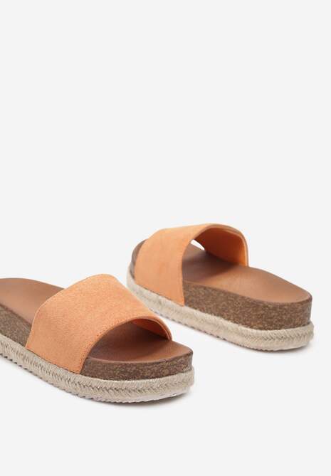 Pomarańczowe Casualowe Klapki na Platformie Imitującej Korek Gondia