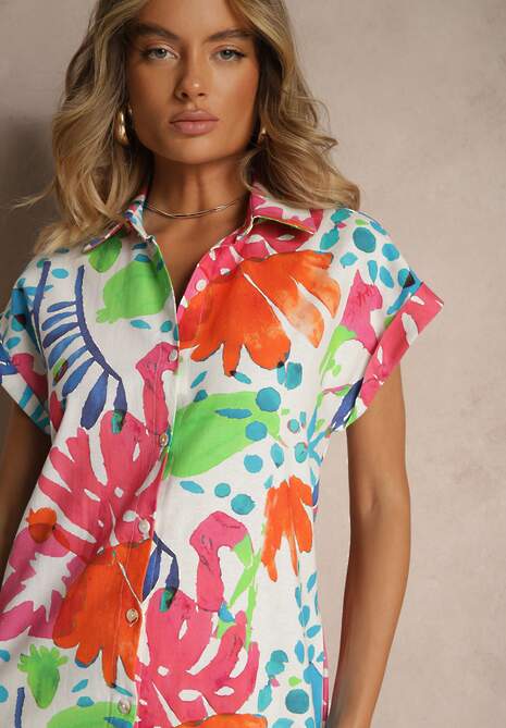 Czerwona Koszulowa Sukienka z Bawełny z Kieszeniami Seddie