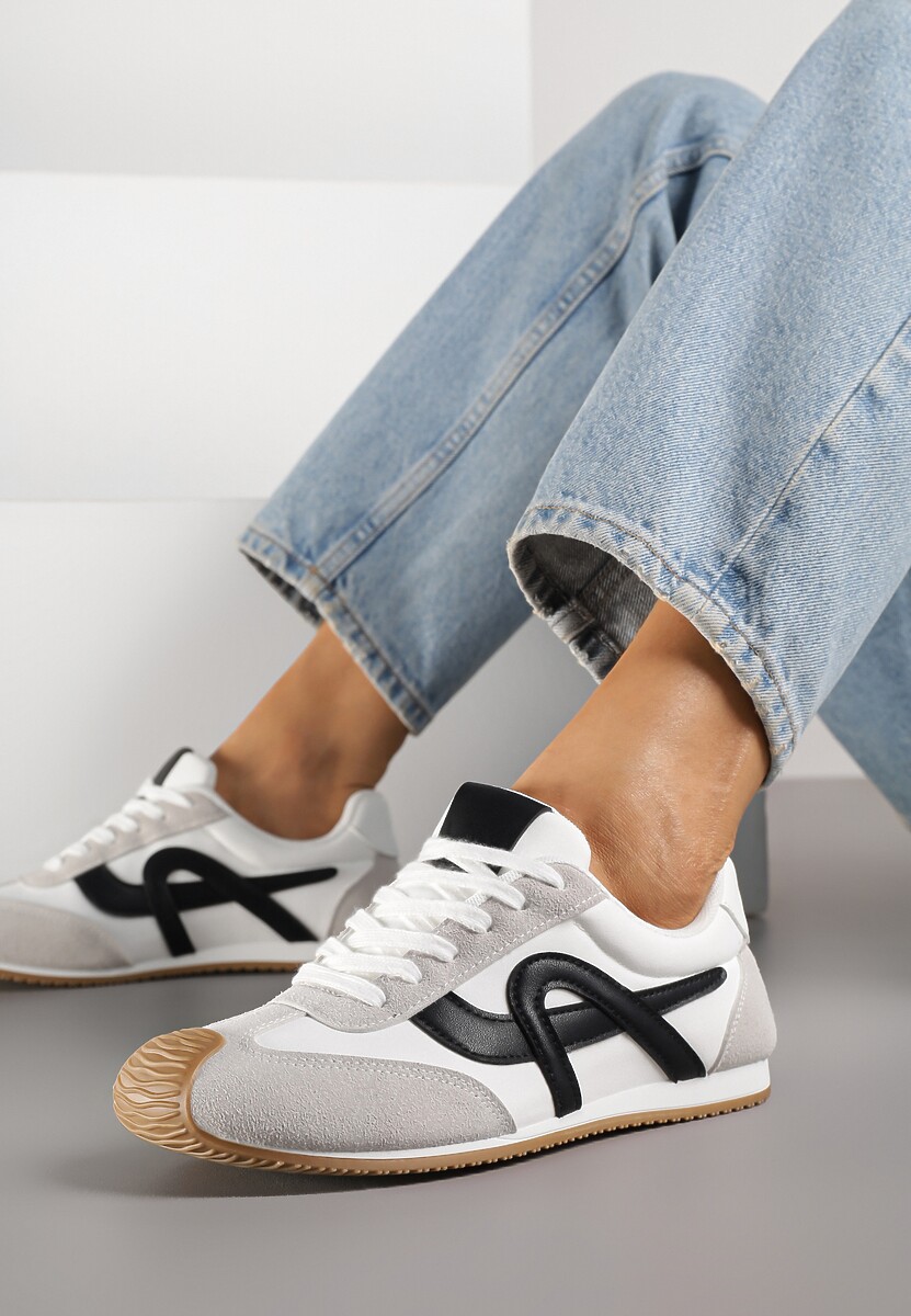 Białe Sneakersy z Geometrycznym Wzorem Arnenta