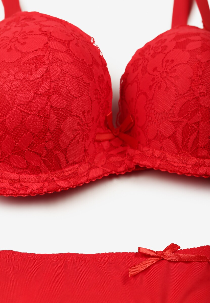 Czerwony Koronkowy Komplet Biustonosz i Majtki Figi w Klasycznym Stylu Ezirene