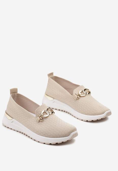 Beżowe Wsuwane Półbuty w Stylu Tenisówek Ozdobione Klamrą Wiatalia