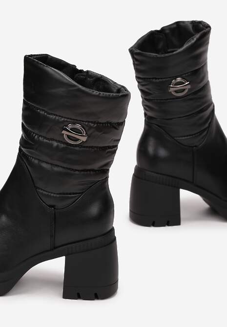 Czarne Botki na Obcasie Pikowane Fra