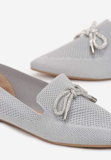 Szare Balerinki na Płaskiej Podeszwie z Kokardką z Cyrkonii Preslia