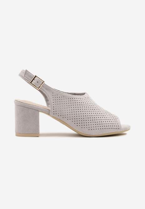 Szare Sandały na Słupku ze Skórzaną Wkładką i Ażurową Cholewką Telesetia