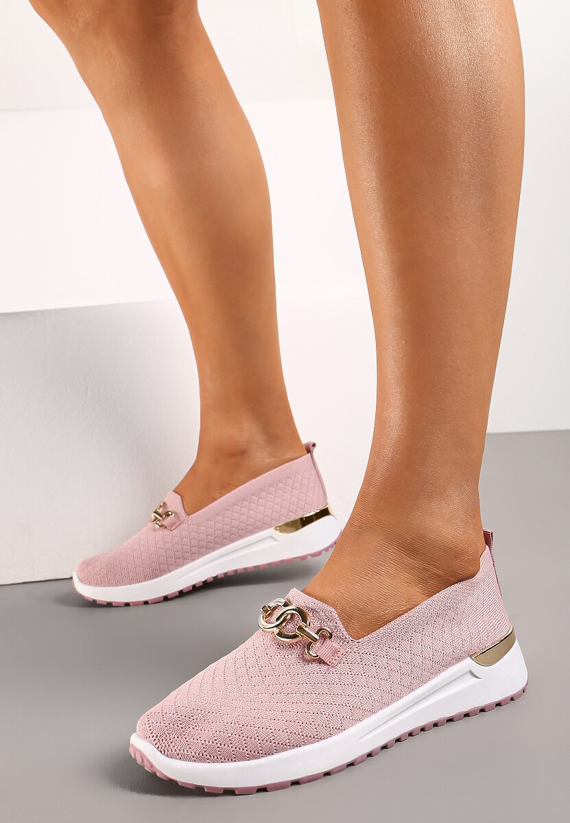 Różowe Wsuwane Półbuty w Stylu Tenisówek Ozdobione Klamrą Wiatalia