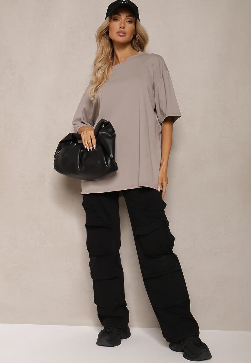 Beżowy T-shirt z Krótkim Rękawem z Bawełny Bavima