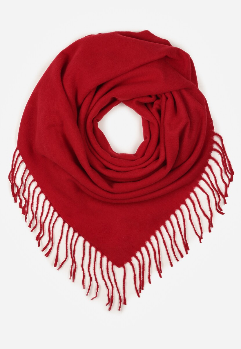 Czerwony Klasyczny Szalik Zakończony Frędzlami Vetiele