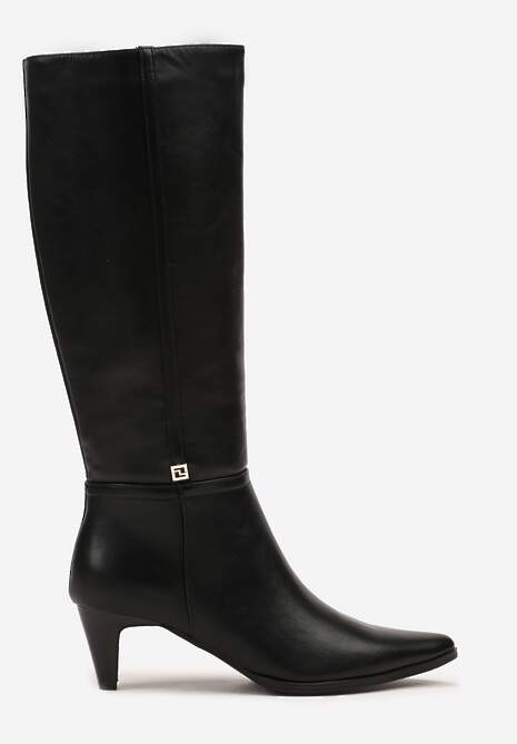 Czarne Kozaki na Stożkowym Obcasie z Metaliczną Ozdobą Naleira