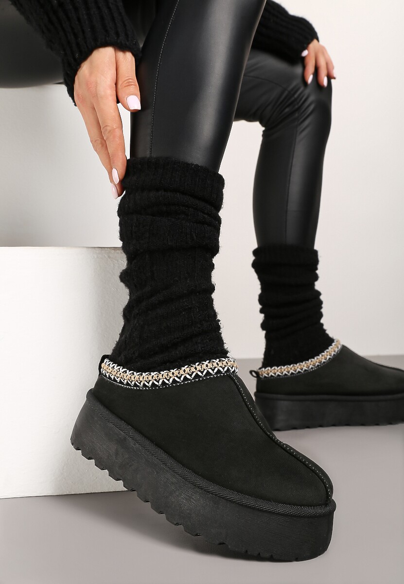 Zielone Śniegowce na Platformie z Niską Cholewką i Haftowanym Wzorem Zivilae