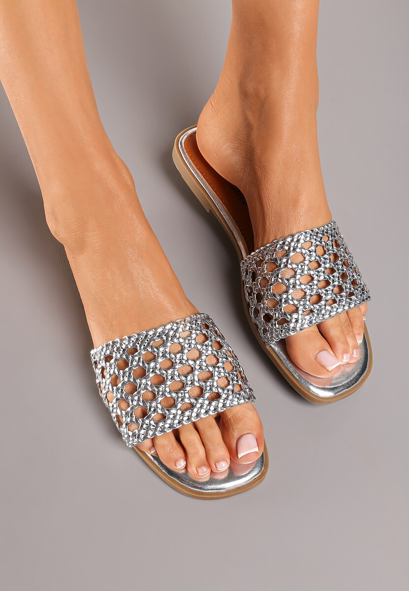 Białe Casualowe Klapki na Płaskiej Podeszwie z Ażurowym Paskiem Ellnara