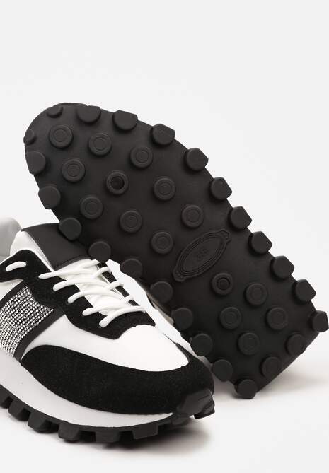 Czarno-Białe Sneakersy z Szerokim Protektorem i Brokatową Naszywką Thesalia