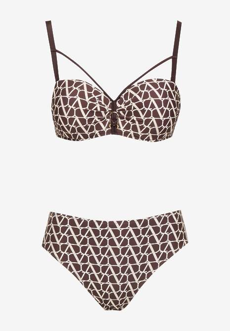 Brązowe Bikini Biustonosz i Majtki Typu Figi w Geometryczny Wzór Linarissa