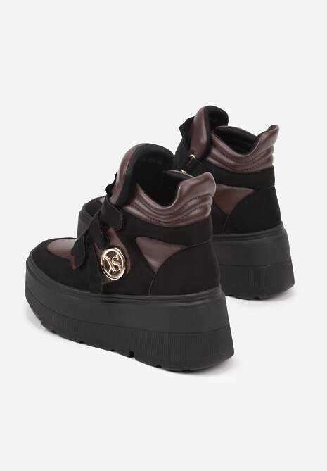 Czarno-Brązowe Botki Sneakersy Vices na Platformie w Stylu Y2K Gelira