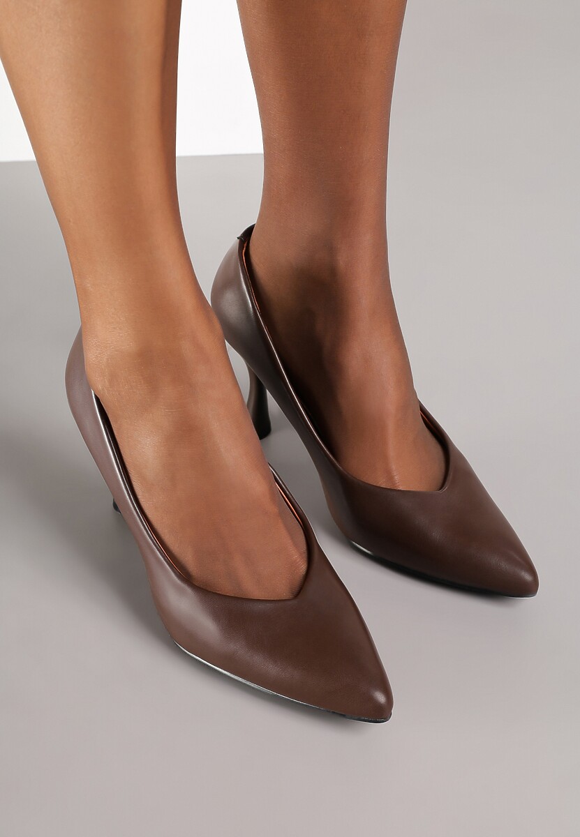 Brązowe Szpilki Vices na Klepsydrowym Obcasie ze Skórzaną Wkładką Muzite