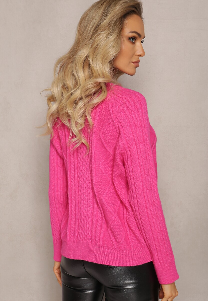 Fuksjowy Zapinany Kardigan w Warkoczykowy Splot Escrivine