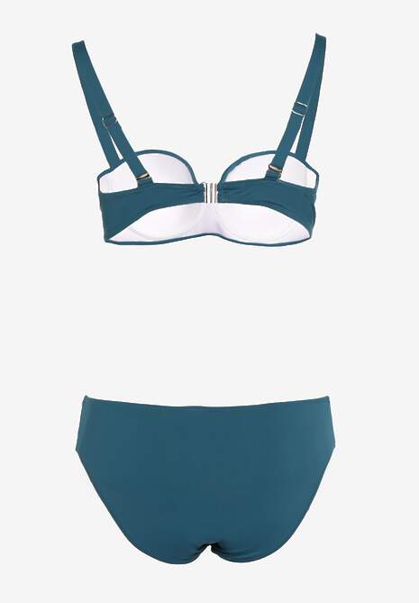 Ciemnozielone Bikini Strój Kąpielowy Dwuczęściowy z Ozdobnym Marszczeniem Nariella