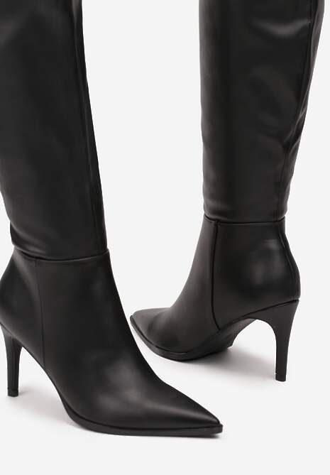 Czarne Ocieplane Kozaki Vices na Szpilce w Klasycznym Stylu Tamelith