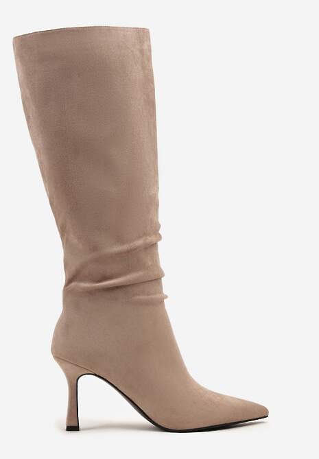 Ciemnobeżowe Kozaki na Szpilce o Geometrycznym Kształcie Latonelle