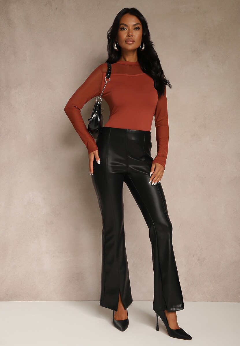 Brązowa Bluzka Golf Vices z Przezroczystymi Rękawami Kariale