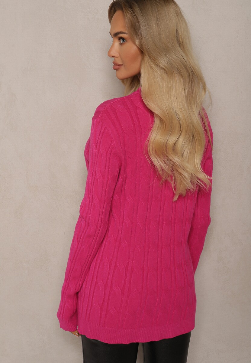 Fuksjowy Sweter z Wiskozą Ozdobiony Tłoczeniem Savra