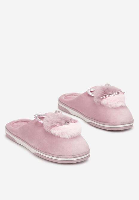 Różowe Kapcie Futrzane z Kotkiem Leze