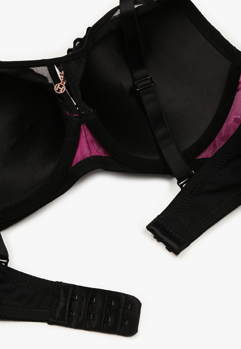 Fuksjowy Biustonosz Full Cup Zdobiony Koronką Raviera