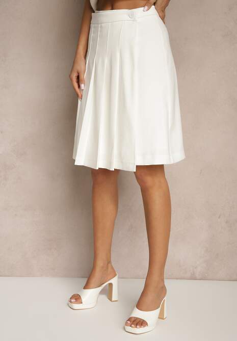 Biała Plisowana Spódnica Rozkloszowana o Kopertowym Fasonie Divonna