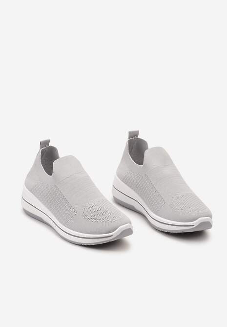 Szare Casualowe Buty Sportowe na Płaskiej Podeszwie bez Zapięcia Adalora