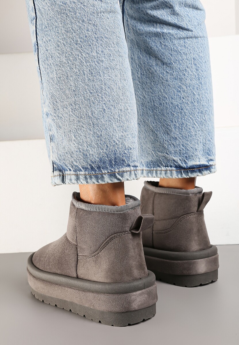 Ciemnoszare Krótkie Śniegowce Wsuwane na Grubej Podeszwie Tinarella