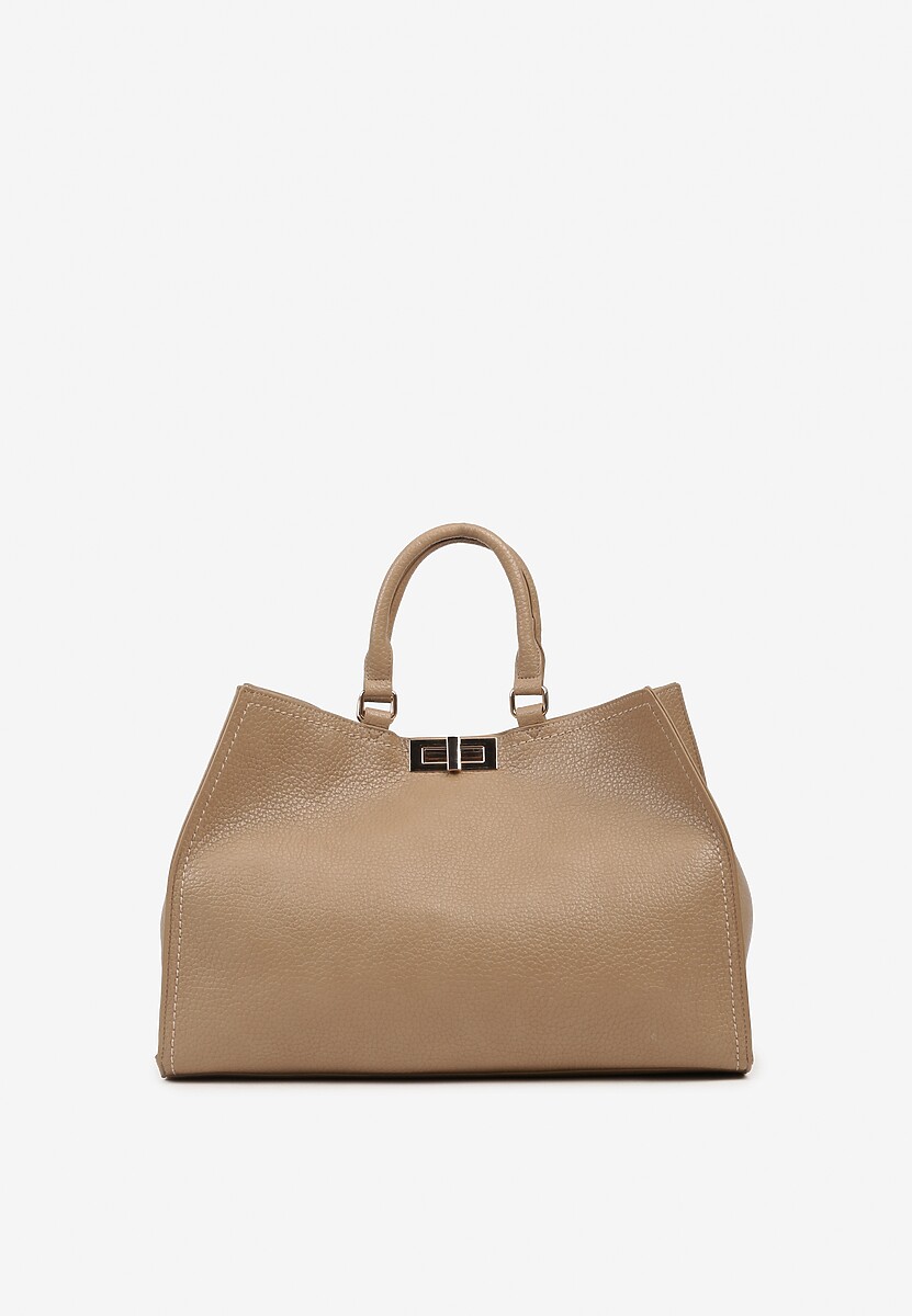 Beżowa Torebka Shopperka z Rączkami Ozdobiona Klamrą Nalasia