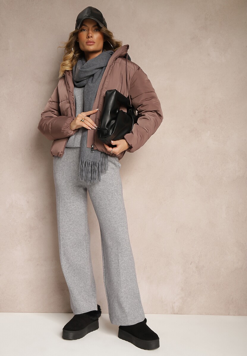 Fioletowa Pikowana Kurtka z Odpinanym Kapturem Miarisa