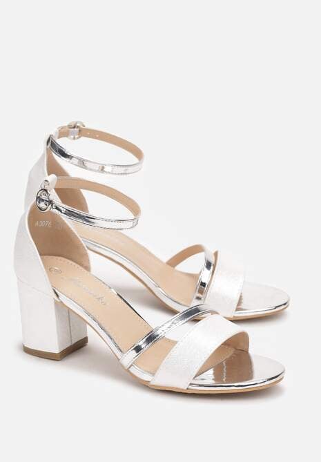 Srebrne Sandały na Słupku z Otwartym Noskiem Vileen