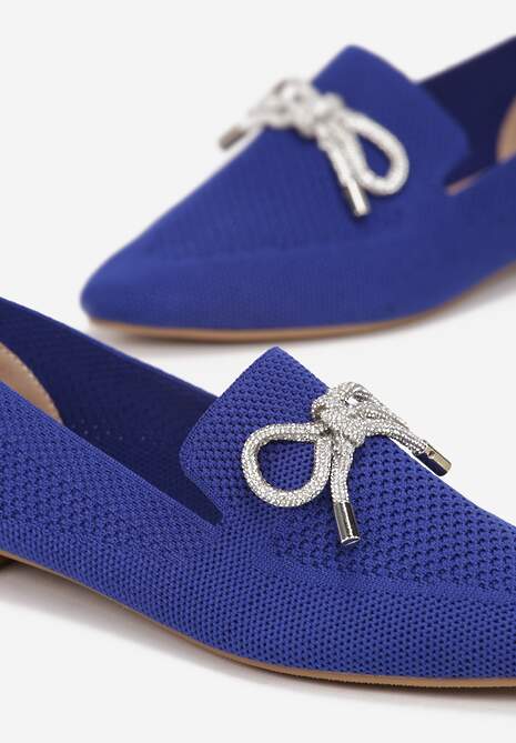 Granatowe Balerinki na Płaskiej Podeszwie z Kokardką z Cyrkonii Preslia