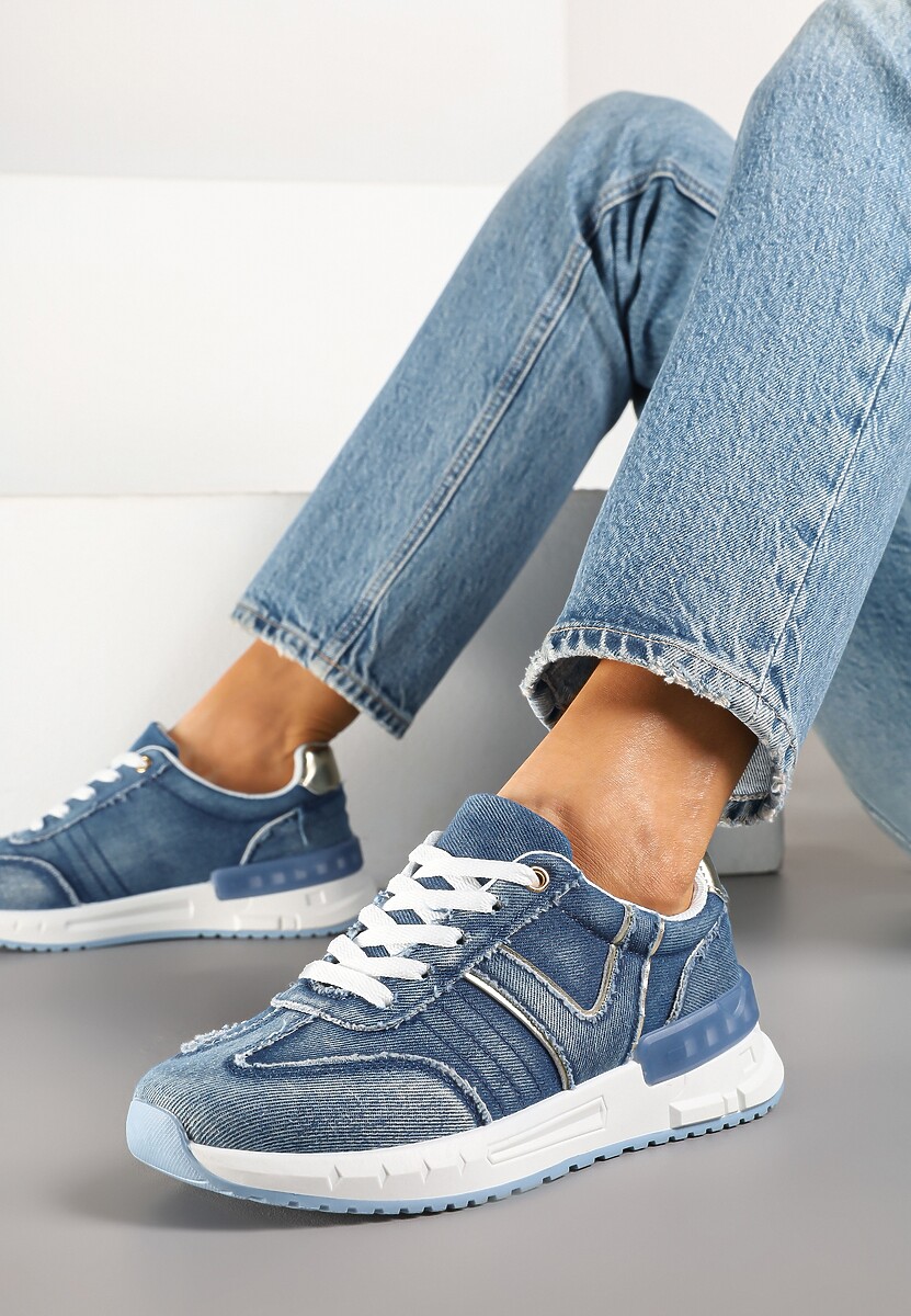 Ciemnoniebieskie Sneakersy na Grubej Podeszwie Zdobione Przetarciami Ninilitia
