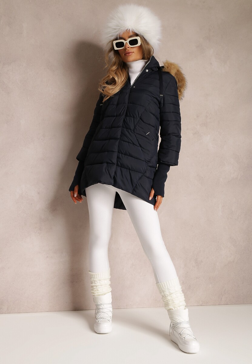 Granatowa Kurtka Pikowana z Szerokim Ściągaczem przy Rękawach Yasu