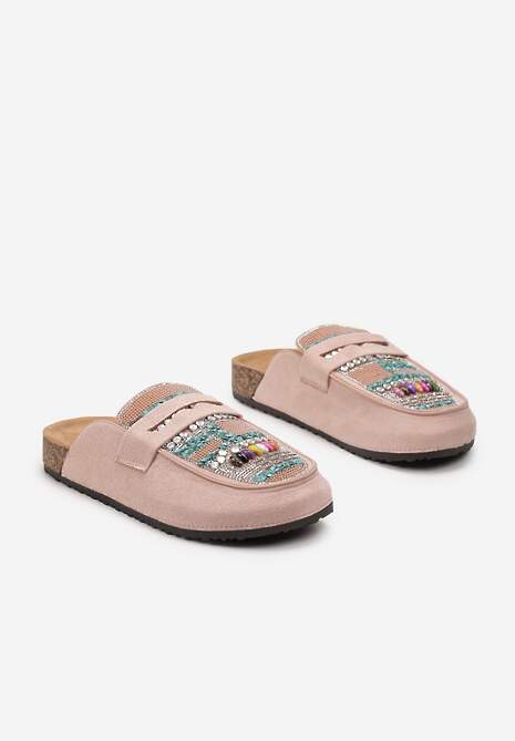 Różowe Klapki Mule z Koralikami na Zakrytym Nosku Aserhia