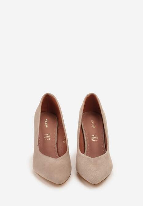 Ciemnobeżowe Szpilki Vices z Wkładką ze Skóry Naturalnej Muzite