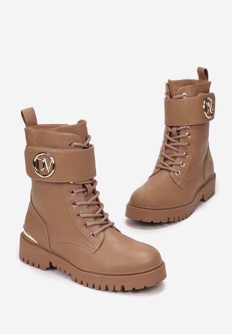 Brązowe Botki na Grubej Podeszwie Jackeline