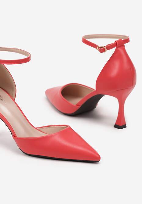 Czerwone Czółenka na Szpilce z Paskiem Wokół Kostki Eleantia