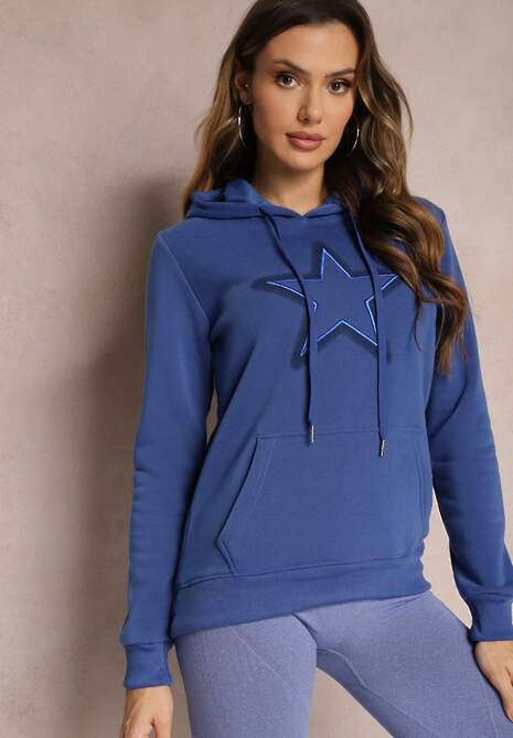 Niebieska Ocieplana Bluza Dzianinowa z Kapturem Ziff