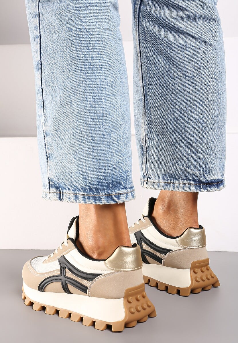 Ciemnobeżowe Sneakersy z Szerokim Bieżnikiem i Sznurowaniem Timatara