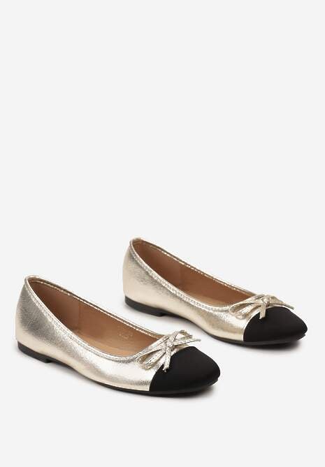 Złote Balerinki z Ozdobnym Noskiem i Subtelną Kokardką Cosalba