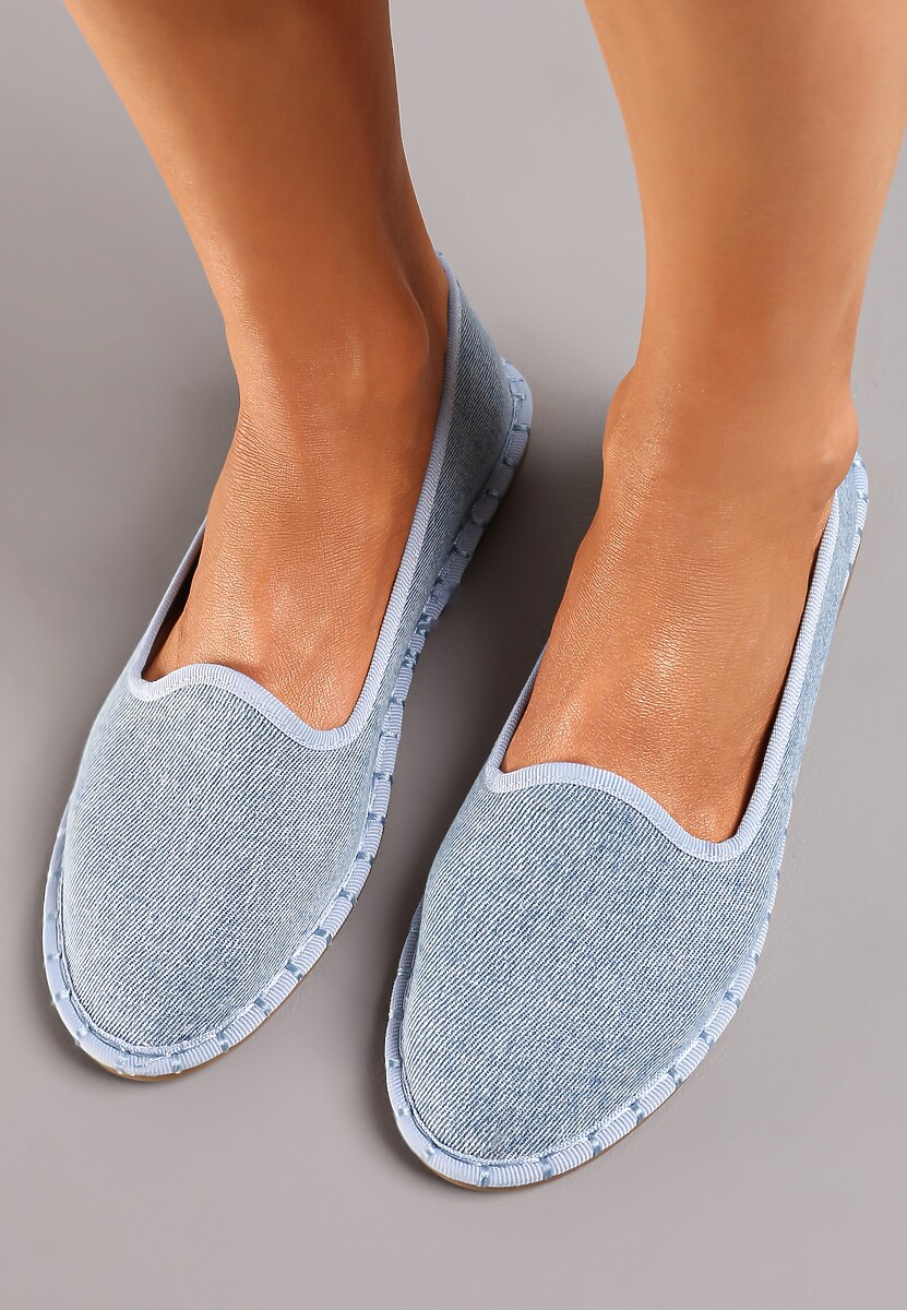 Niebieskie Materiałowe Balerinki na Płaskim Obcasie z Okrągłym Noskiem Apreseha