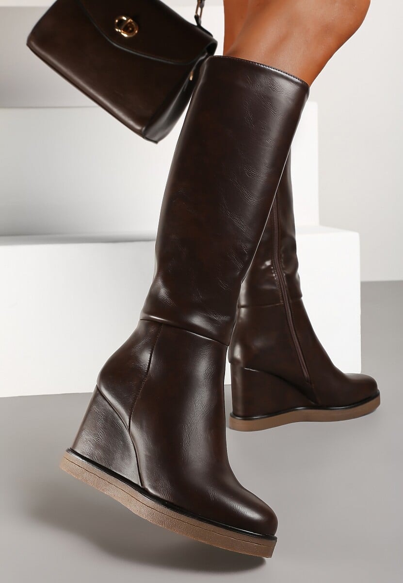 Czarne Casualowe Kozaki na Koturnie Narisya