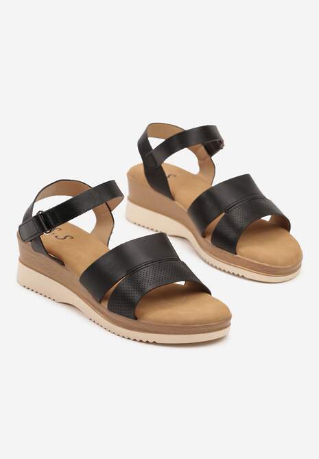 Czarne Klasyczne Sandały na Koturnie z Zapięciem na Rzep Nimira