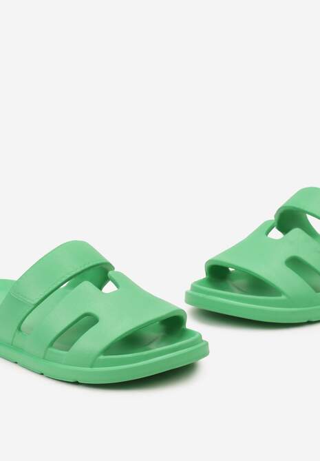 Zielone Basenowe Klapki Piankowe z Wycięciami na Pasku Wrenlita